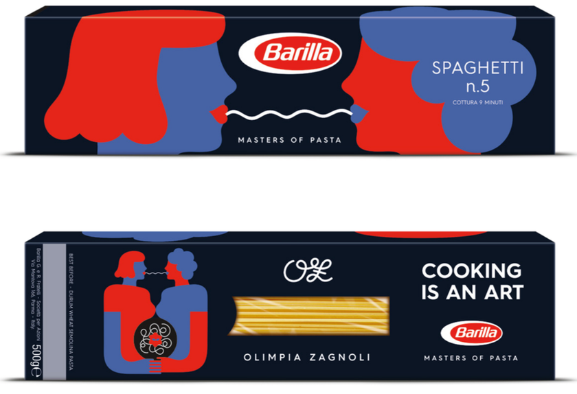 Lesbisches Paar auf Barilla Spaghetti
