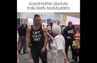 Watch: Granny playfully trolls beefy bodybuilders