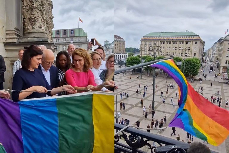 Watch: Hamburg hisst die Regenbogenfahne am Rathaus