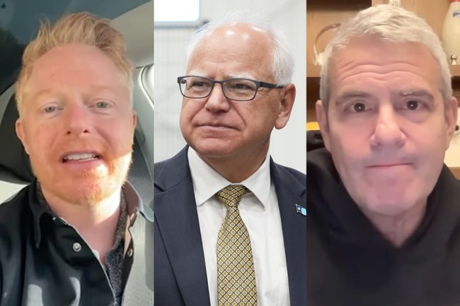 Watch: Tim Walz, Jesse Tyler Ferguson und Andy Cohen warnen vor Trump-Sieg