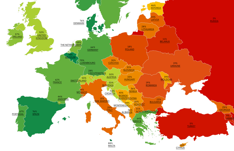 EUROPA: Wo befindet sich die Schweiz auf der Rainbow Map 2024?
